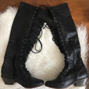 FREE PEOPLE TALL BLACK LACE-UP BOOT